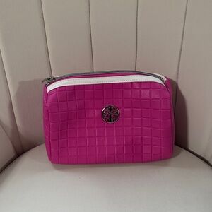 Fuchsia Quilted Cosmetic Pouch with White Trim